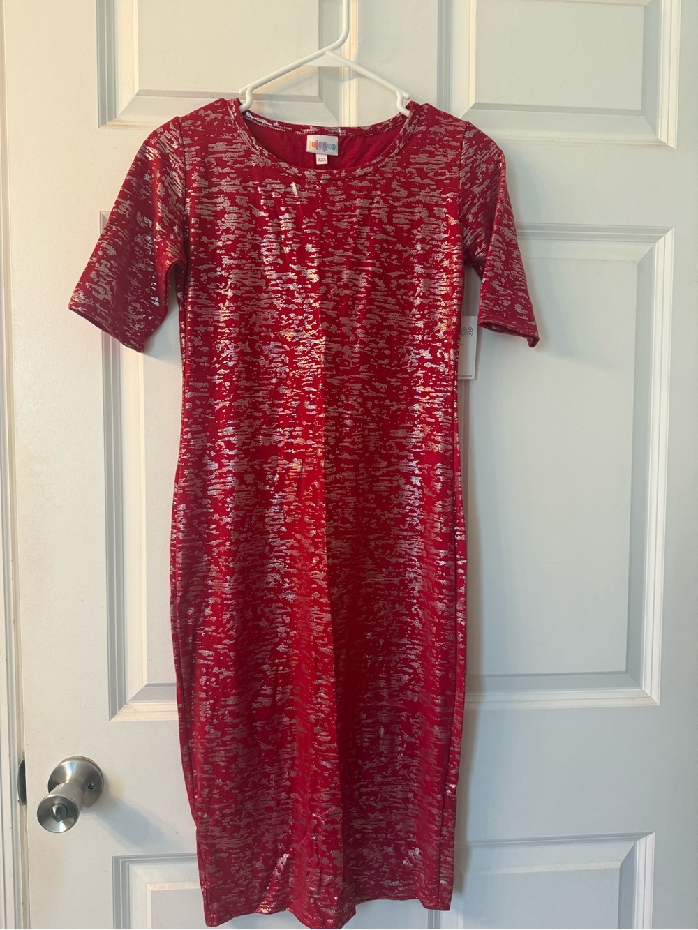 Lularoe Red Metallic Patterned Short-Sleeve Midi Dress